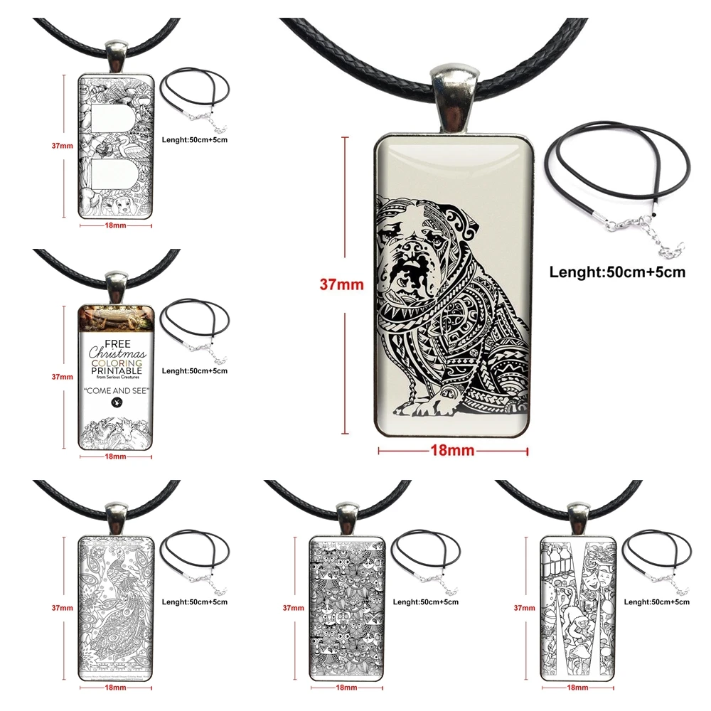 Polynesian English Bulldog Junior For Women Girl Gift Glass Cabochon Jewelry Steel Color With Long Pendant Choker Rectangle