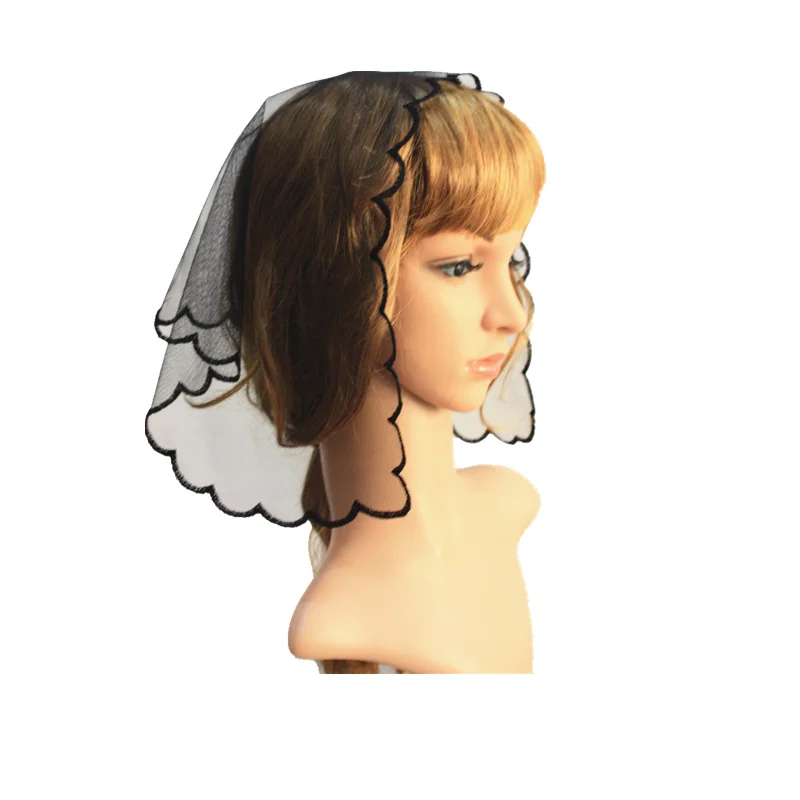 

Black Embroidery Catholic Lace Veil Wedding Simple Lace Veil Mantilla