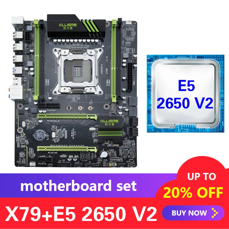 Kllisre X79 комплект материнской платы с Xeon E5 2650 V2 LGA 2011 поддержка DDR3 память ECC Reg ATX USB3.0 SATA3 PCI-E NVME M.2 SSD