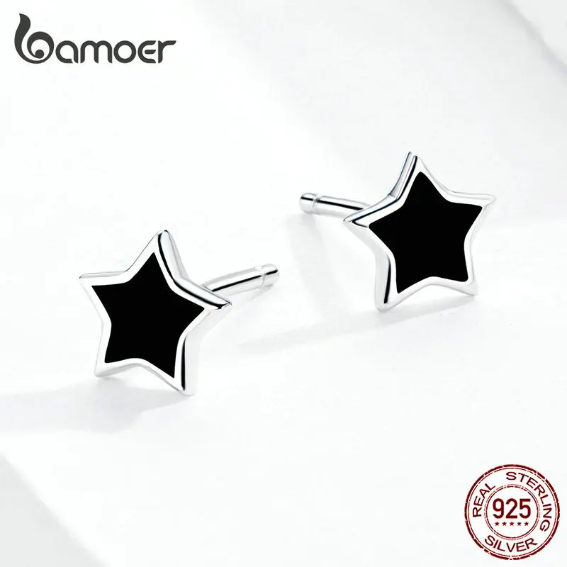 Bamoer, серебро 925, ювелирные изделия, простые, минималистичные, звезда, серьги-гвоздики для девушек, не вызывает аллергии, эмаль, ювелирные изделия, аксессуары, подарки, BSE275
