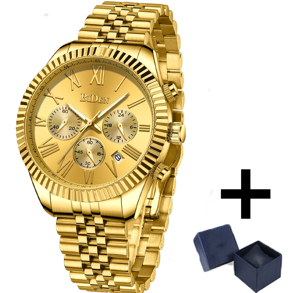 

Mens Watches Business Sport Quartz Watch Gold Luxury Multifunction Stainless Steel Chronograph Luminous Clocks Relógio masculino