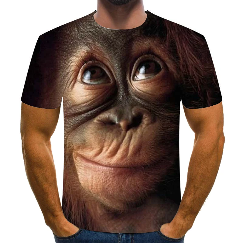 Мужская футболка с короткими рукавами брендовая летняя 3D-принтом обезьяны