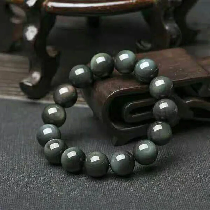 Натуральный обсидиан с обоими глазами Женский 10 мм браслет модный мужской 12