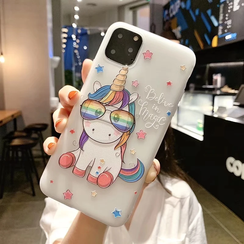 3D Embossed Phone Case for IPhone 11 Pro Cover Unicorn Flamingo Soft Silicone Back 7 8 Plus XS XR MAX Coque |