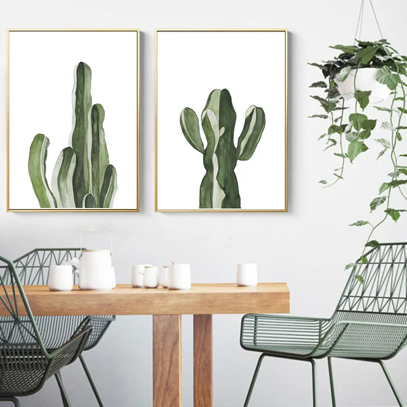 Акварельные суккуленты зеленые растения холст художественный печатный плакат