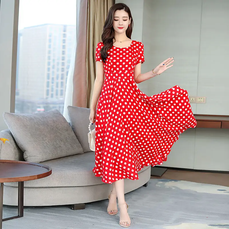 Летние платья в горошек женское модное платье для матерей с высокой талией