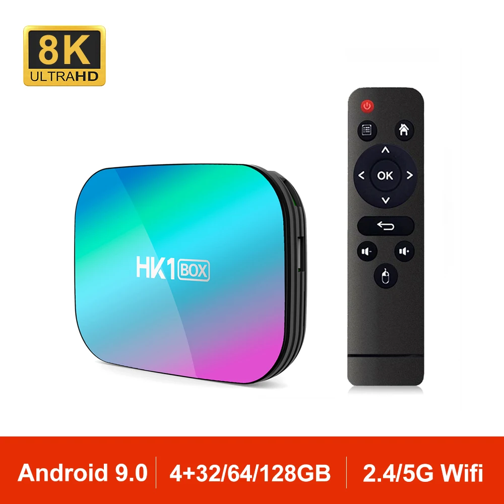 Android 9.0 TV Box Smart HK1 BOX Amlogic S905X3 2.4G/5G Dual Wifi AC BT4.0 LAN 1000M 8K Set Top Box HK1BOX 4GB VS MAX X96 H96
