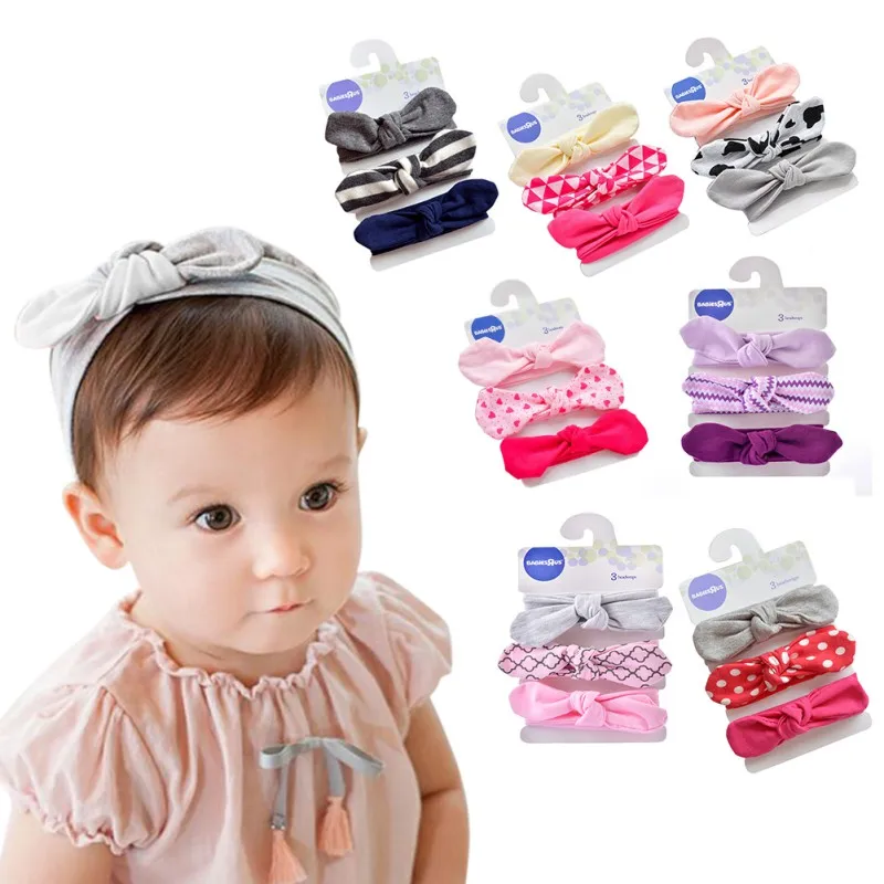 3 шт./компл. модный милый детский хлопковый ободок с кроличьими ушами и бантом для