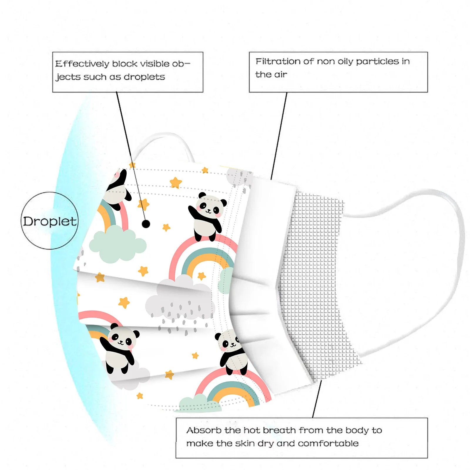 

100Pc 3Ply Ear Loop Mouth Masks Children's Print Face Mask Disposable Outdoor Cotton Mask Fashion Breathable Masque Mascarillas