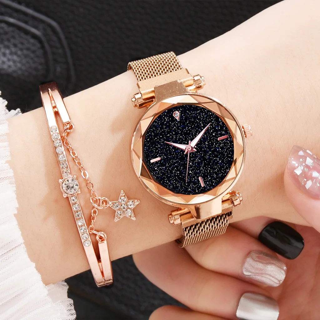 2019 женские кварцевые часы крутые роскошные магнитные Звездное небо наручные