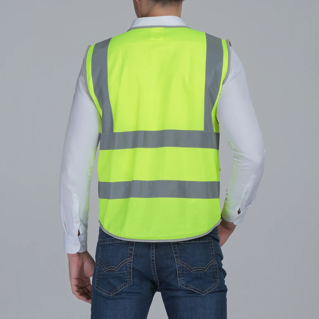 Hi-Vis жилет безопасности W/Zipper Светоотражающая куртка безопасности жилет 4 кармана пальто безопасности рабочая одежда 73 см