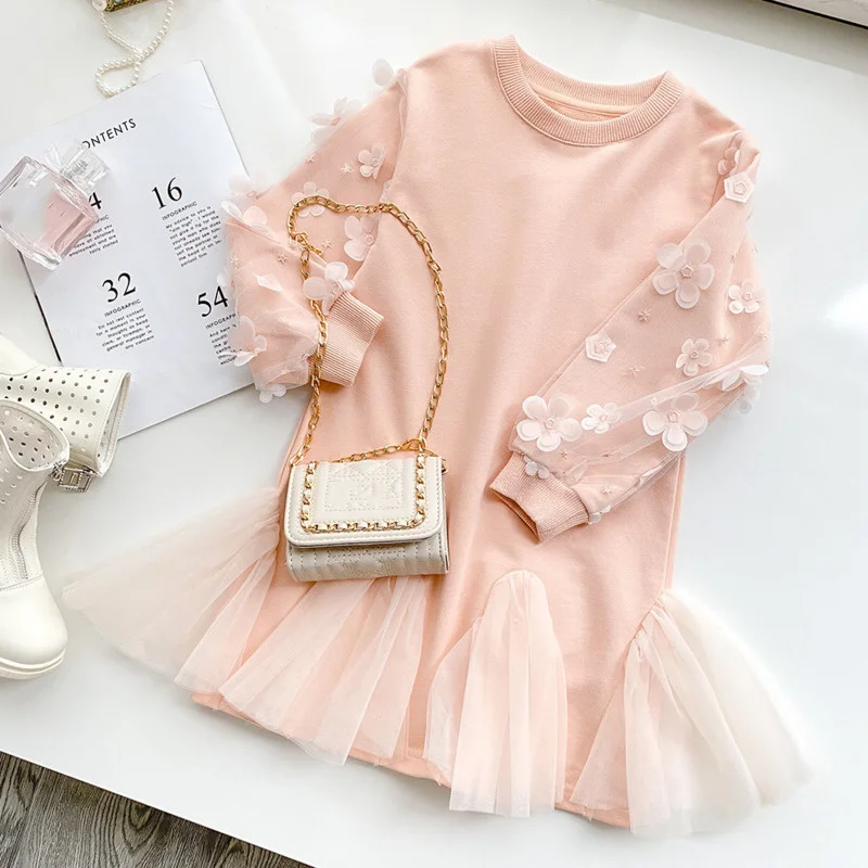 

Новое модное платье для девочек, детские хлопковые платья для девочек, зимняя одежда, Повседневное платье, розовое платье для маленьких дев...