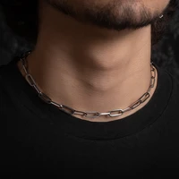 men alta capture charm necklace stainless steel rectangle paper clip link light machine chain choker mens jewelry 20 inch