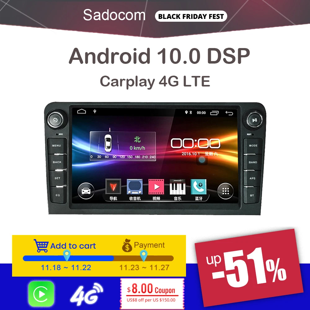 Carplay 8 &quot2 din Android 10 0 автомобильный dvd плеер 64 Гб ROM 4 RAM Авторадио 4G LTE для Audi A3 2002 2010 2011