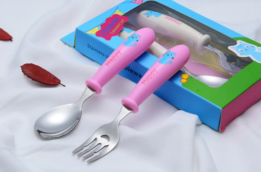 2 шт. 304 Подарочный чехол с мультяшным котенком детский набор ложек и вилок