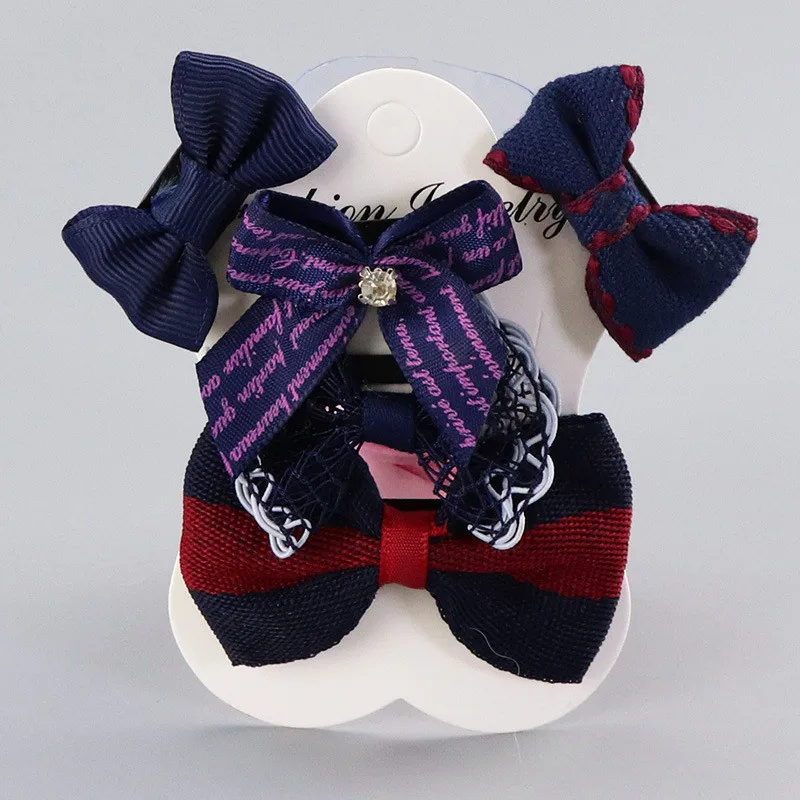 Navy blue 5 шт., оригинальные маленькие заколки с бантом и цветком для маленьких девочек, милые заколки для новорожденных, головные уборы, детские заколки для волос головная повязка, аксессуары для волос - Цвет: Navy blue