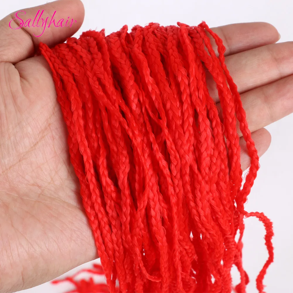 Sallyhair, Zizi, косички, вязанные крючком, коробка, косички, цветные синтетические волосы для наращивания, жук, серый блонд, вязанные волосы, 48 прядей/упаковка - Цвет: Red