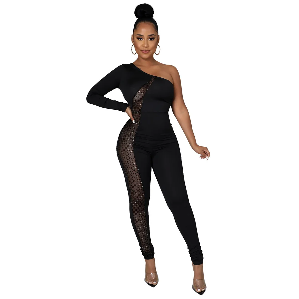 Женский комбинезон на одно плечо с длинным рукавом |