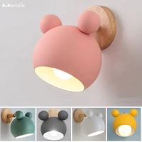 nordic creative macaron wall lamp cartoon bear mickey bedroom bedside lamp for kid baby childrens room e27 bulb wall lights