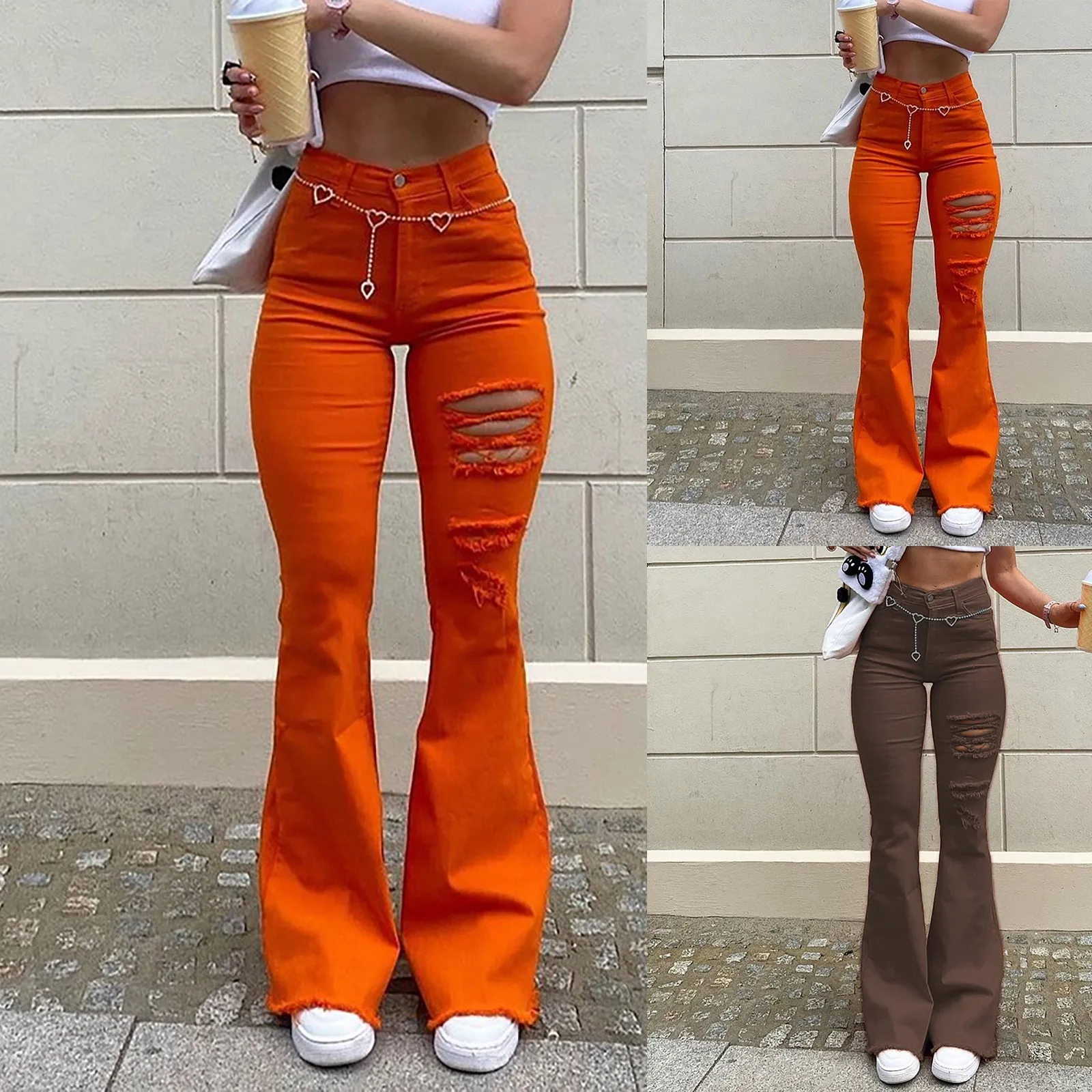 

Plus Size Solid Color Drawstring High Waist Pencil Pants Ripped Skinny Leggings Elastic Sexy Skinny Thin-section Pants For Women
