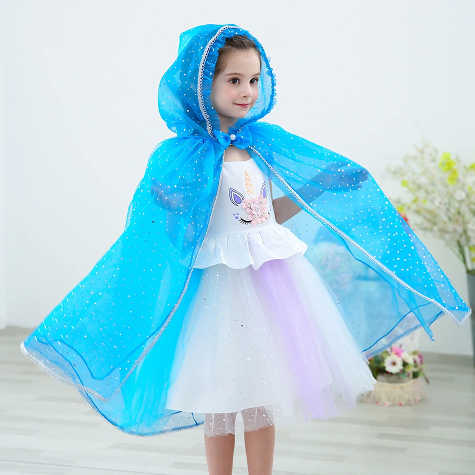 

Elsa Dress up Girl Sequin Bow Hooded Cloak Princess Accessories Aurora Cape Crown Magic Wand Necklace Glove Set Cosplay Mantle