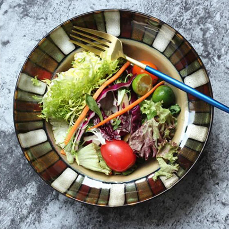 

Japanese kiln glazed ceramic tableware steak plate western food plate salad plate cooking plate disc fruit plate