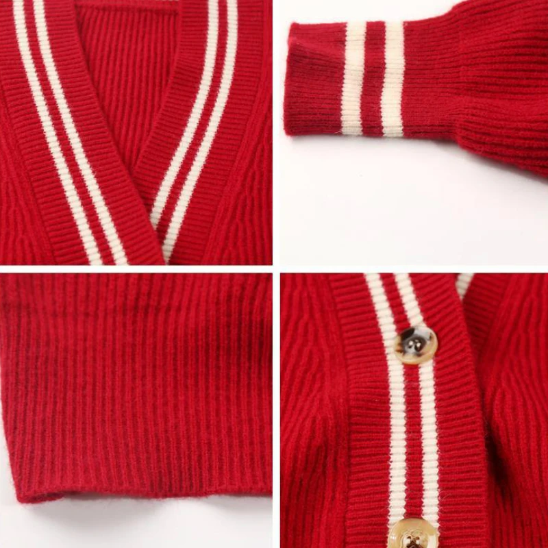 

Cardigan Women Striped Open Front Oversize Ulzzang Chic Female Daily Knitwear Slouchy Preppy Stylish Red Hot Sale Jumper Sweater