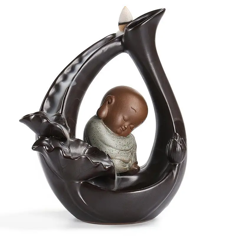 

Ceramic Backflow Incense Burner Small Monk Smoke Waterfall Incense Holder Home Decor Mountain River Handicraft Incense Holder