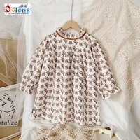outong new children clothes girl princess dress floral long sleeve autumn cotton flower print dresses for 2 8 years baby girls