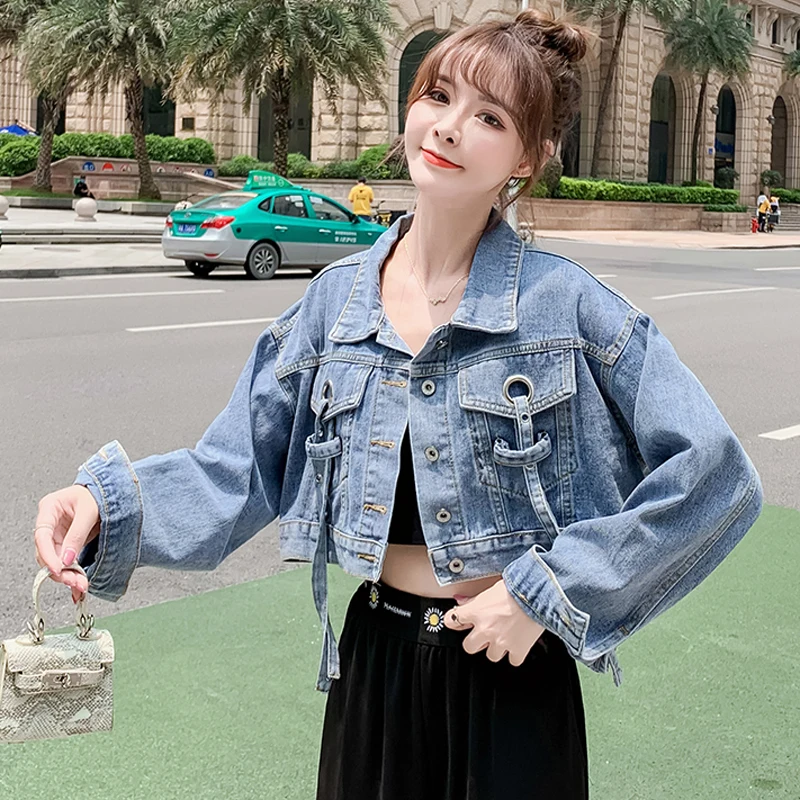 

Zoki Vintage Women Denim Jacket Loose Short Jean Coats Casual Long Sleeve Streetwear Korean Autumn Mujer Top Outwear New