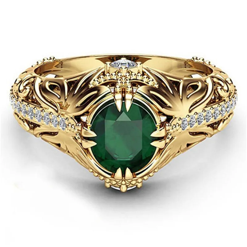 

New Emerald Plated 14k Yellow Gold Ring Luxury Imitation Diamond Engagement Ring