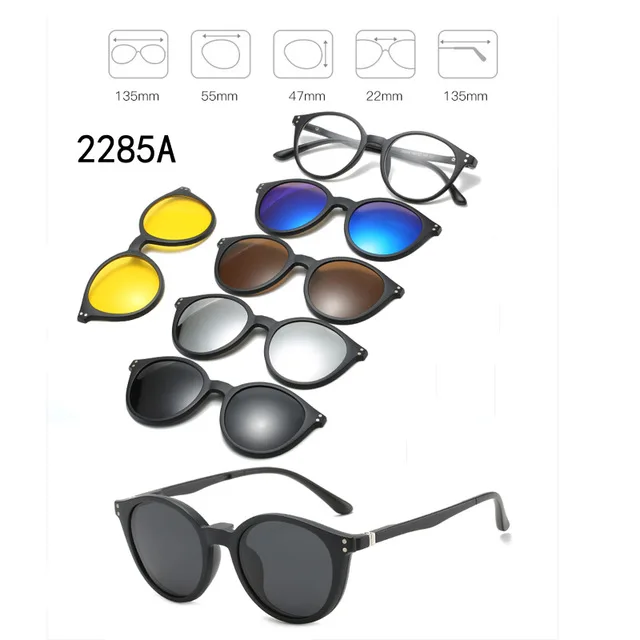 

5 In 1 Custom Men Women Polarized Optical Magnetic Sunglasses Clip Magnet Clip on Sunglasses Polaroid Clip on Sun Glasses