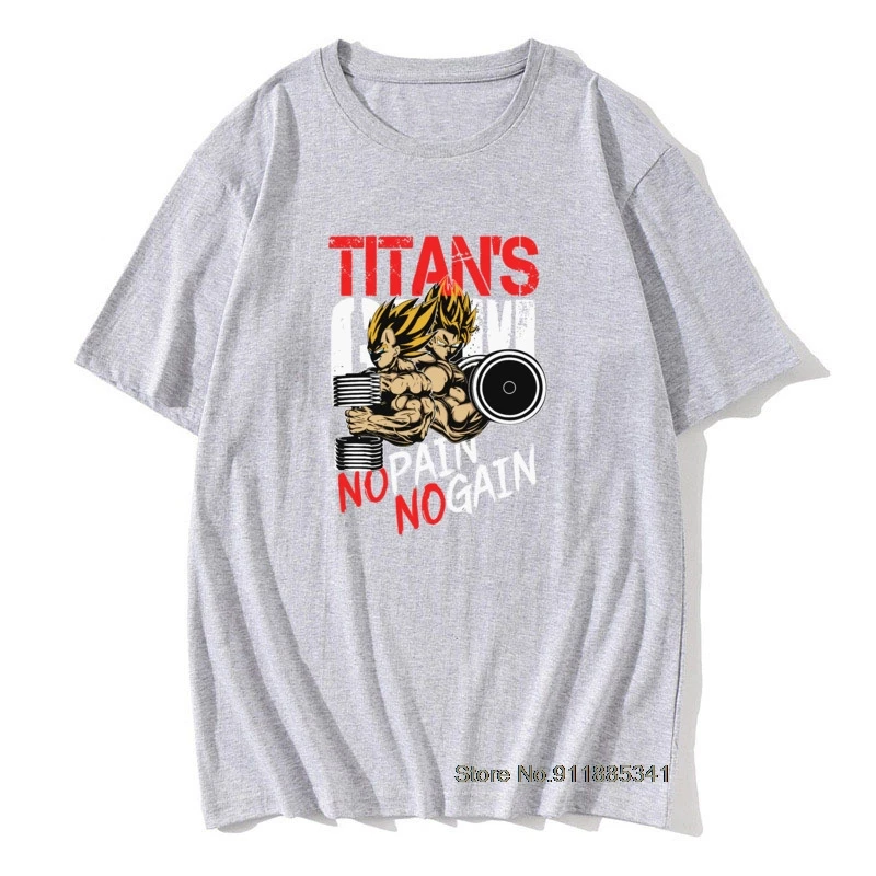 

Anime T Shirt No Pain No Gain Bodybuilding Lifting Weights T-Shirt Men Gray Tees