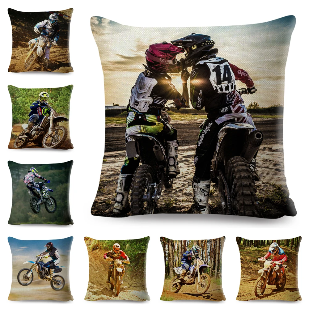 

Sport Motorcycle Cushion Cover Decor Motocross Extreme Mobile Bike Pillowcase for Sofa Home Car Polyester Pillow Case 45x45cm