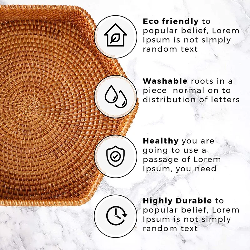

Hexagonal Decorative Rattan Wicker Woven Tray Basket, for Coffee Table and Ottoman Decor, or Living and Bathroom