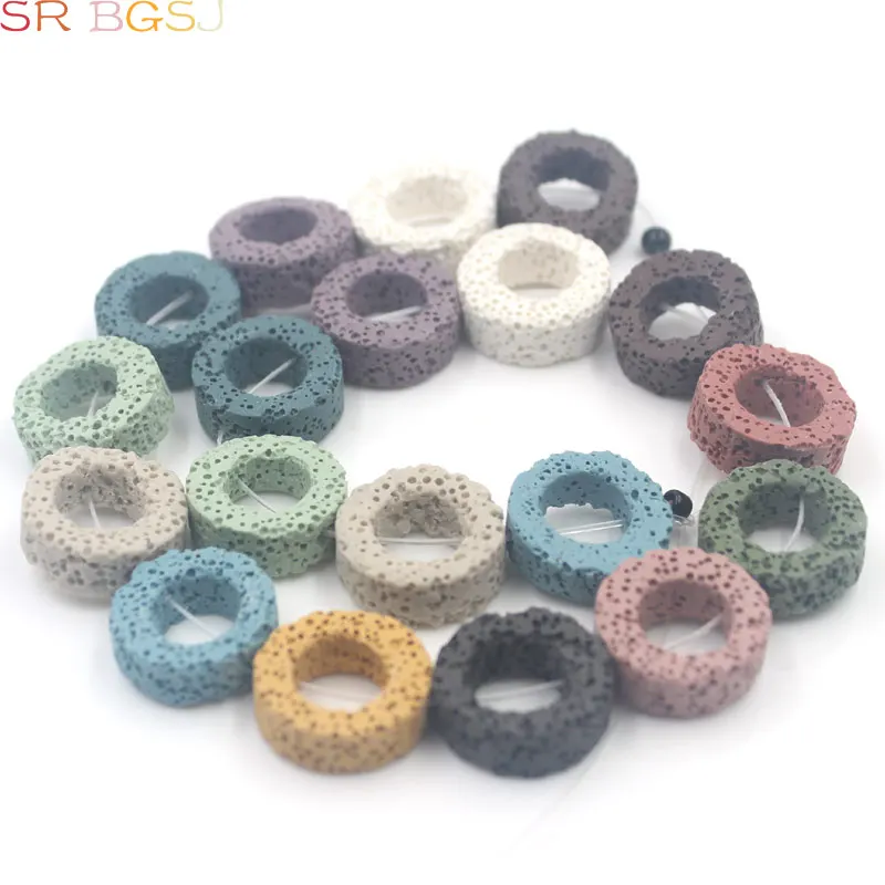 

Бесплатная доставка BGSJ 20 мм 15 мм кольцо в форме пончика красочные натуральные бусины из лавы свободные драгоценные камни ювелирные изделия ...