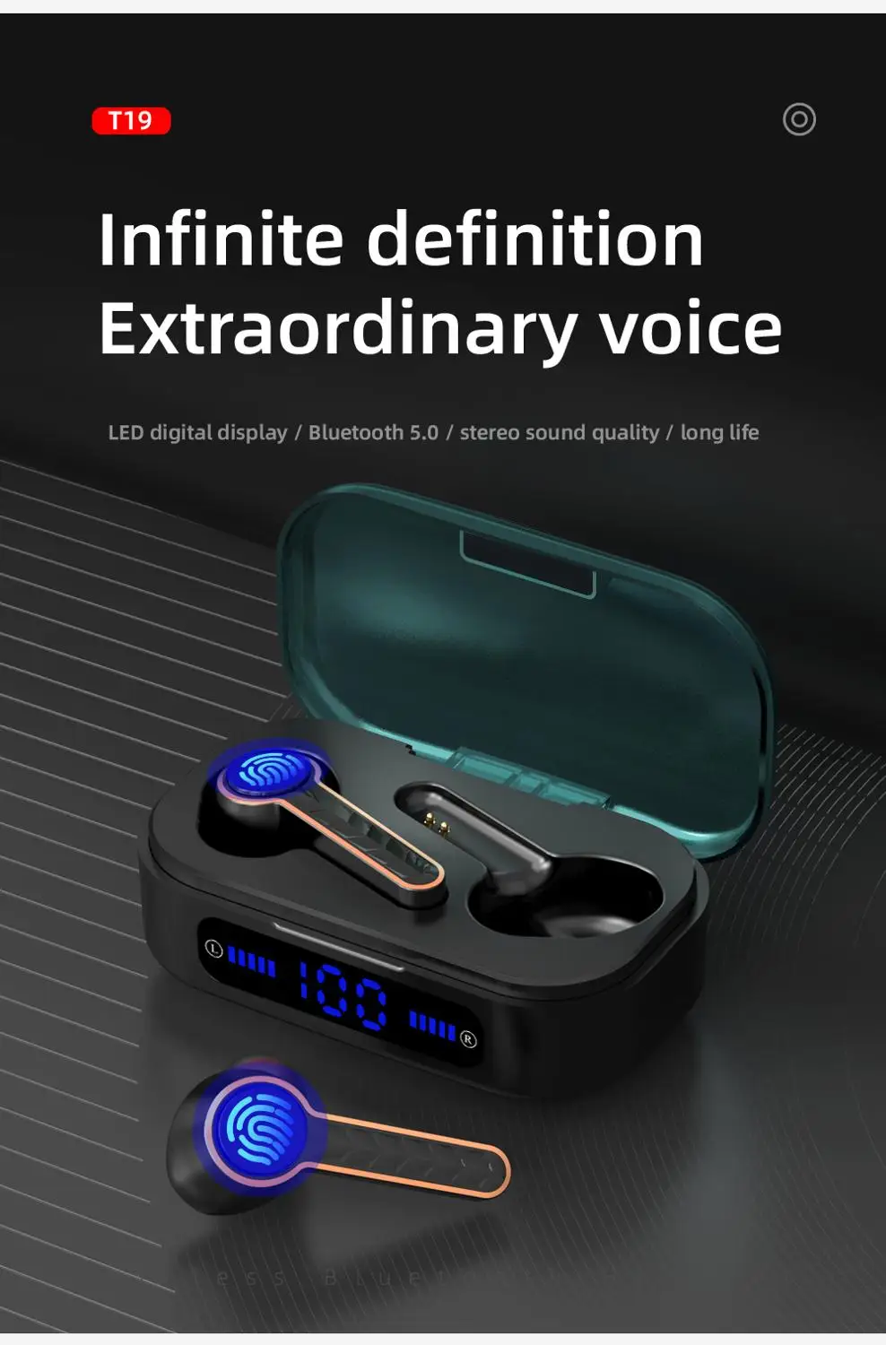 

2020 New Bluetooth 5.0 Wireless Headsets Touch Control Earphones Earbuds TWS Sport Headset Noise Cancel LED Display Waterproof