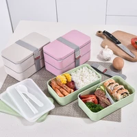 1200ml wheat straw double layers lunch box microwave food storage container lunch box student school insulation food lunch box
