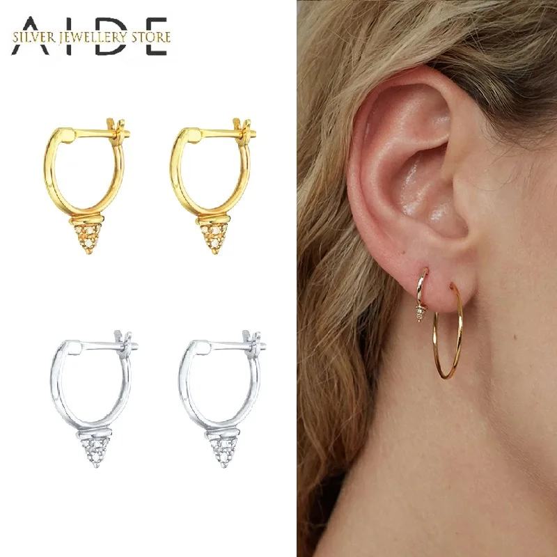 

AIDE Simple 925 Sterling Silver Stud Earrings for Women Geometric Rivet Triangle Zircon Dangle Earrings Fine Jewelry Pendientes