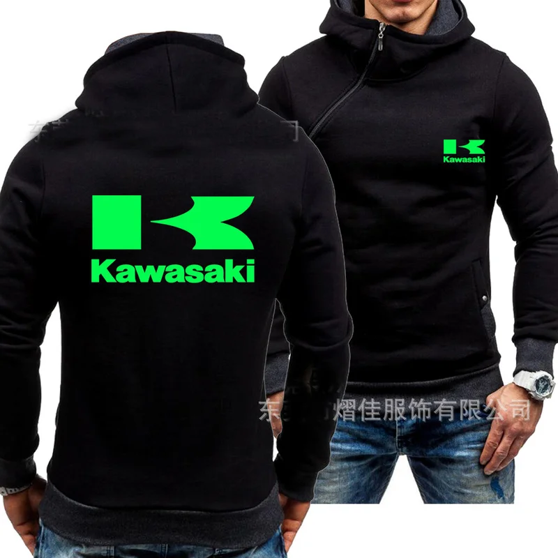 

Spring Autumn Men's Hoodies Kawasaki Car Logo Print Casual Diagonal zipper Sweatshirts Man Hoody Harajuku Zipper Jacket