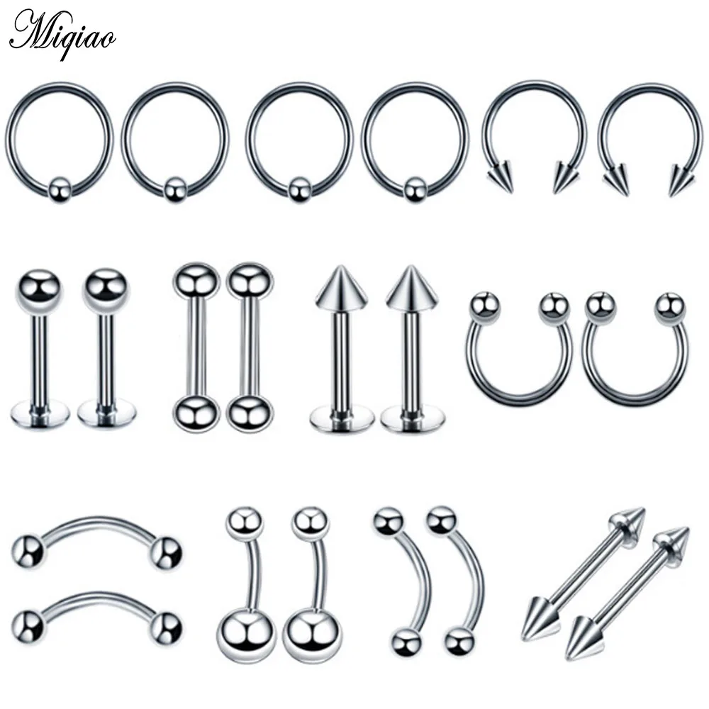 

Miqiao 2 Pcs European and American Body Piercing Jewelry Stainless Steel Earrings Nose Ring Belly Button Eyebrow Nails
