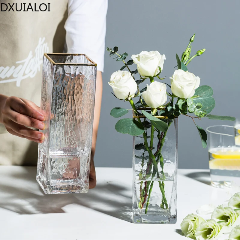 Скандинавская стеклянная ваза с золотым ободком аксессуары для украшения дома