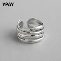 ypay vintage ins multi layered winding lines wide rings for women korean real 925 sterling silver open ring fine jewelry ymr792