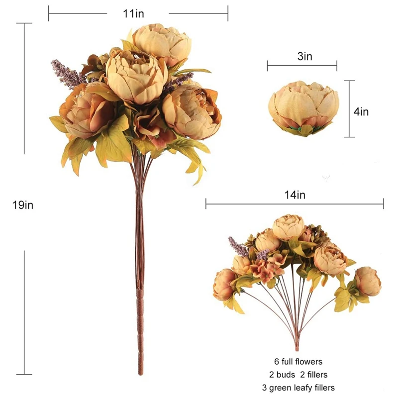 

Vintage Artificial Peony Silk Flowers Bouquet Home Wedding Decoration-Coffee
