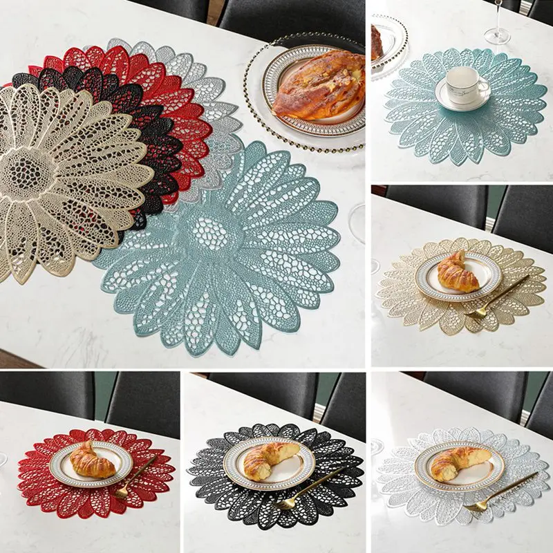 

Norbi Coaster Pads Table Bowl Mats PVC Hollow Cup Pad Home Xmas Wedding Decor Heat Resistant Placemat Dining Table Waterproof
