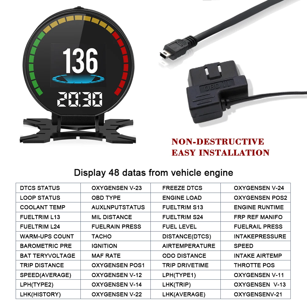 HUD Дисплей P15 Автомобильная электроника OBD 2 OBD2 HUD Дисплей Датчик скорости автомобиля проектор Цифровой измеритель скорости бортовой компьютер