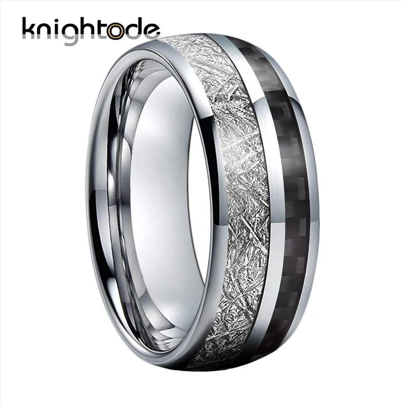 8 мм кольца из карбида вольфрама белый метеорит/Черный инкрустация углеродного
