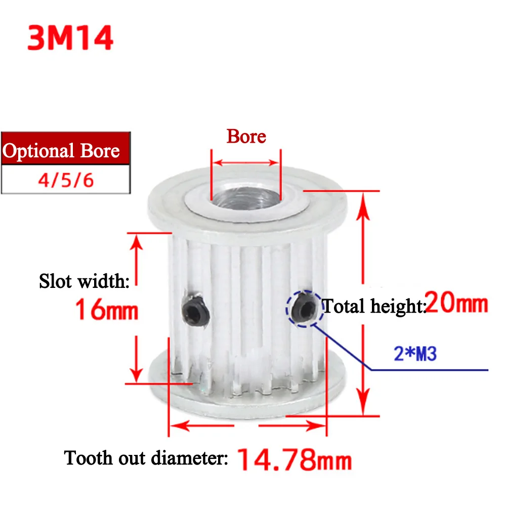 

5PCS AF type 14 teeth 3M Timing Pulley Bore 4mm 5mm 6mm For 15mm HTD belt used in linear pulley 14Teeth Synchronous Wheel Gear