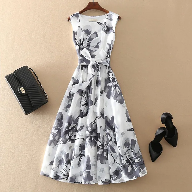 

Women's Chiffon Print Dresses For Women Party Maxi With Waist Down Swing Summer 2021 Casual Female Long Lace Dress Oodji Robe
