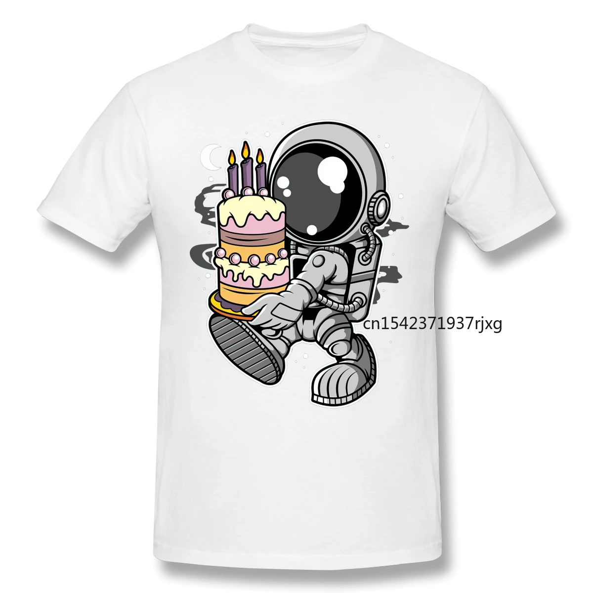 

Happy Birthdays Astronaut Birthday Cake Mens Tops Tees Cartoon Character Gift Cartoon Graphic Cool Short Sleeve T-shirt Top